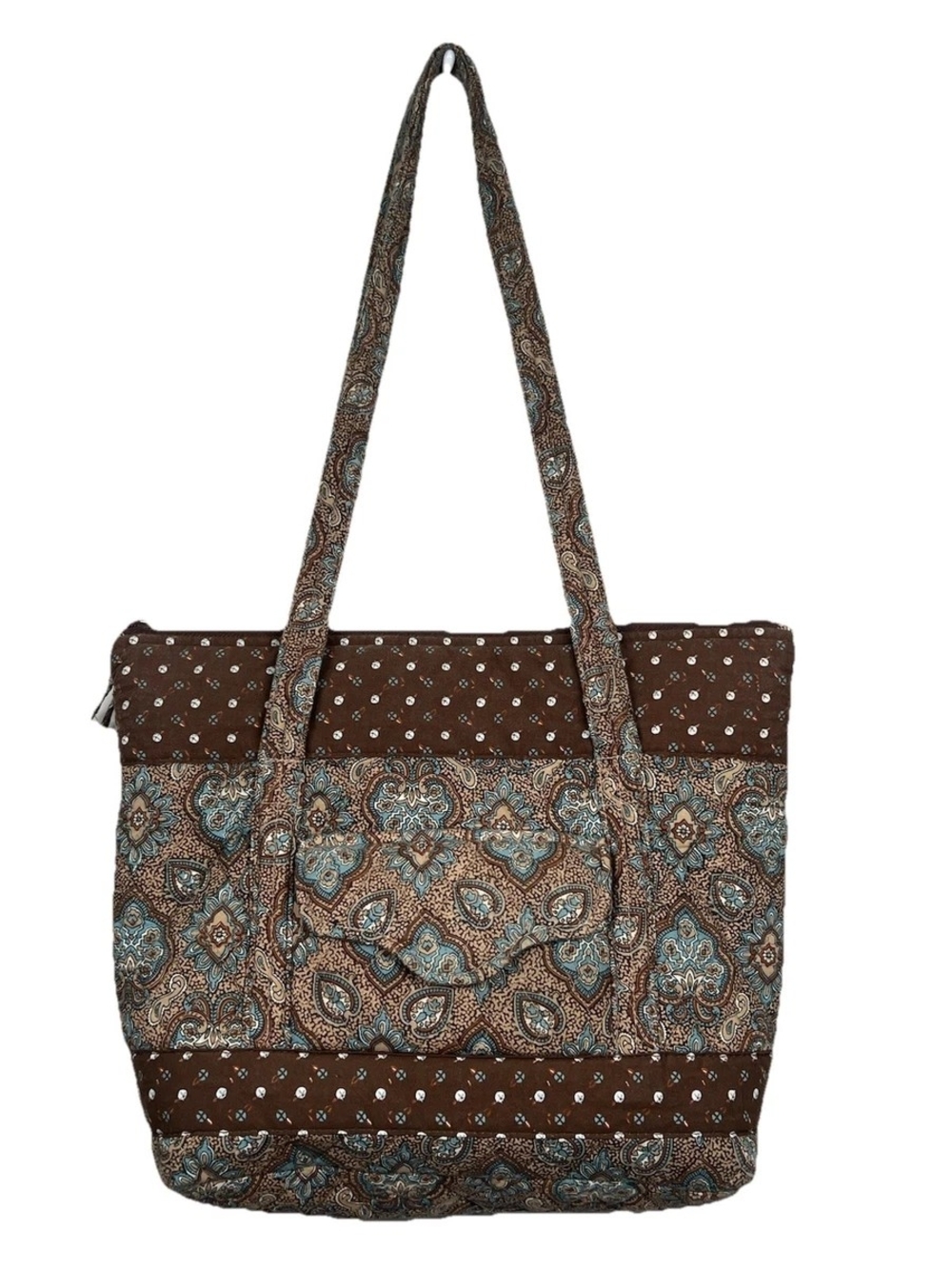 Quilted Paisley Tote Bag in Brown and Blue